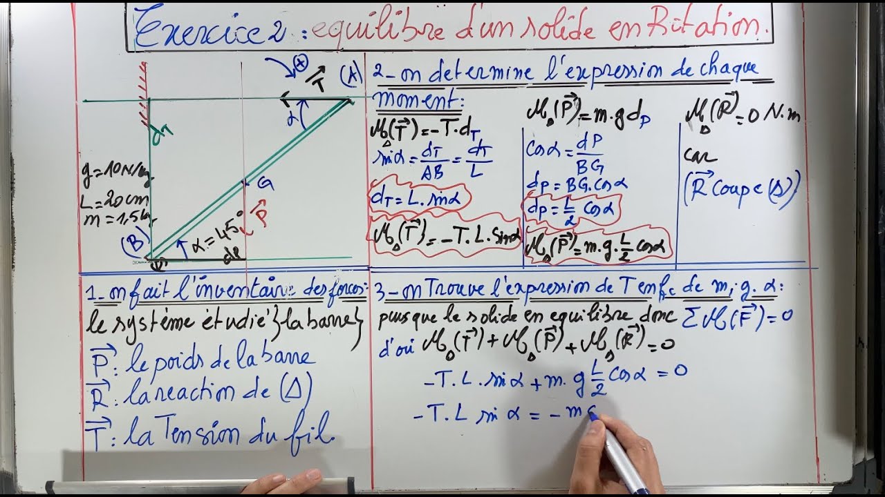 exercice2: équilibre d'un solide en rotation autour /TCS/le Moment d'une force/Thèoreme des moments