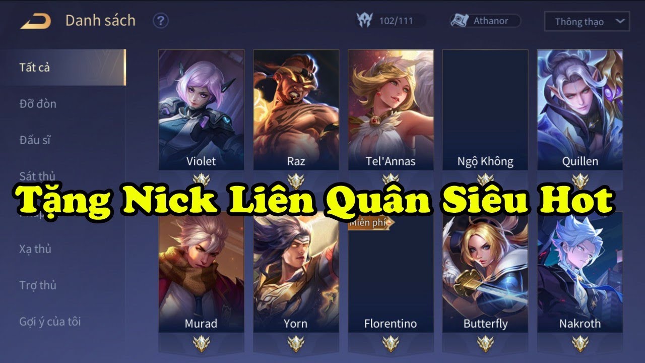 Tặng ACC Liên Quân Vip Mới Nhất – Tặng Nick Nhiều Skin, Trắng Thông Tin Mùa 24