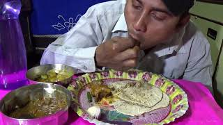 Eating Mutton Curry & Potato Curry with Roti - Eating Show Of Indian Food