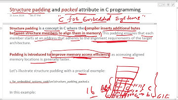 Structure padding and packed attribute in C programming: #cforembeddedsystems