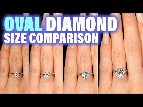 Oval Shaped Diamond Size Comparison on Hand Finger Engagement Ring Cut .75 Carat 2 ct 1 3 4 1.5 .25