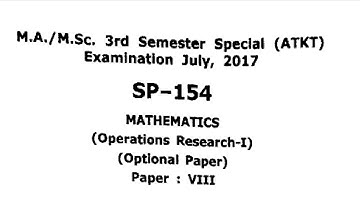 M. Sc 3rd Sem. Mathematics Paper - Operations Research -1