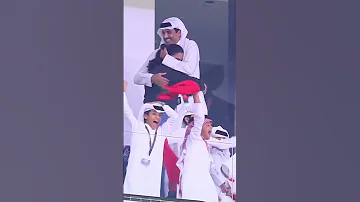فرحة أمير قطر بفوز المنتخب المغربي على البرتغال 