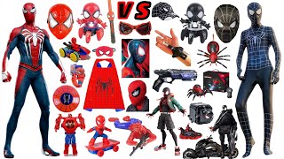 Red VS  Black Spiderman Toys Collection Unboxing ReviewCloakRobotsMaskglovespistolLaser sword