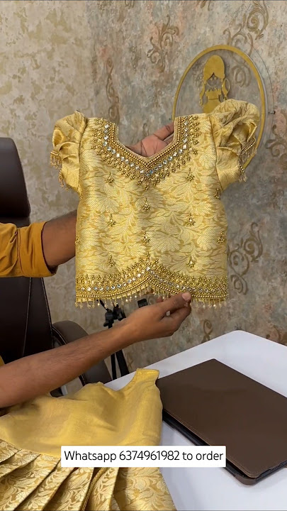 Gold aari pattu pavadai✨. Whatsapp 6374961982 to order. #kidspattupavadai #goldpattupavadai