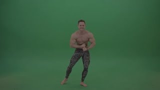 Green Screen Bodybuilder Fitness Trainer Show Muscules On Green Background Stock Footage -