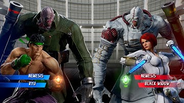 BLACK NEMESIS & GREEN RYU VS WHITE NEMESIS & WHITE WIDOW - Marvel vs Capcom Infinite All Costumes