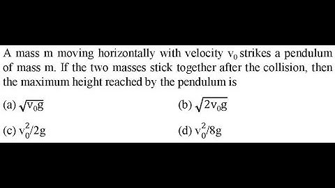 A mass m moving horizontally with velocity v0 strikes a pendulum of mass m. If the