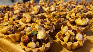 Tartelettes caramel et fruits secs عيد الفطر تارتلات بالمكسرات