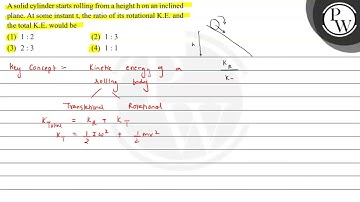 A solid cylinder starts rolling from a height \( \mathrm{h} \) on a...