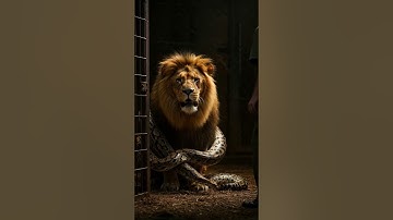A lion is trapped in a python