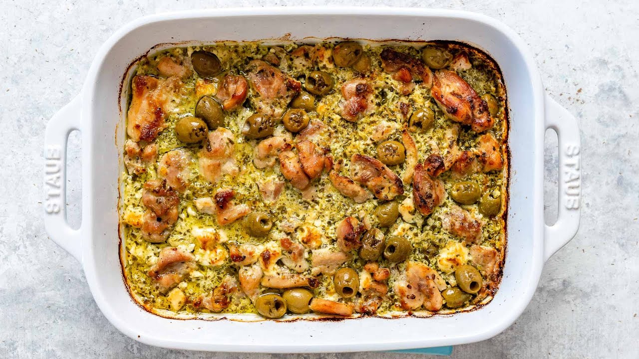 Keto Pesto Chicken, Feta, and Olive Casserole Recipe - YouTube.