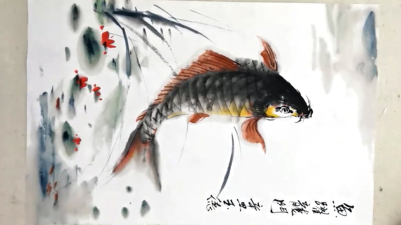 Fishes painting on Xuanpaper Chinese brush art YouTube