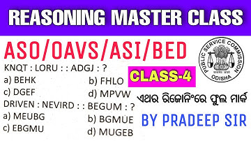 REASONING Selected Mcq for ASO/OAVS/ASI/BED 2022 | Previous year Reasoning question | By Pradeep Sir