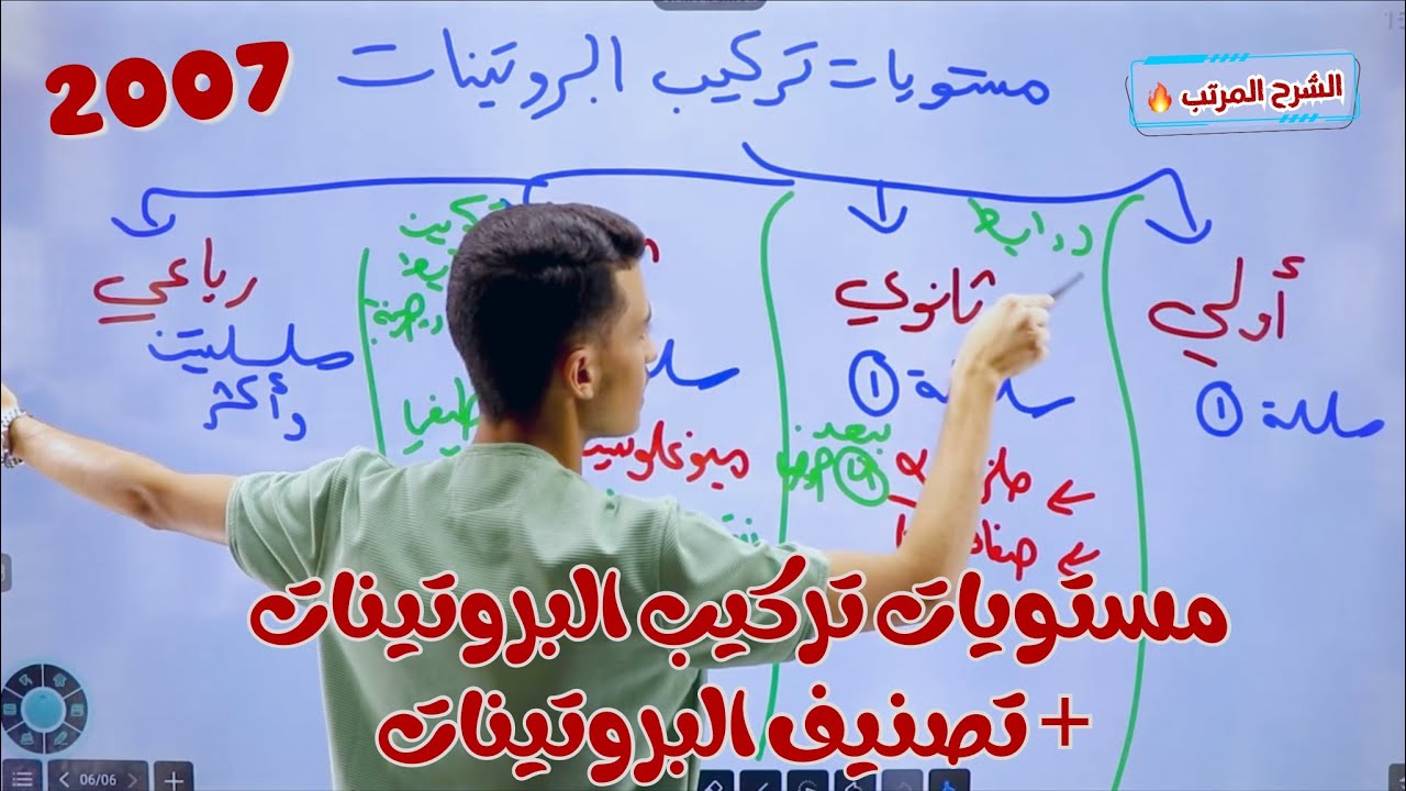 المركبات العضوية الحيوية ( مستويات تركيب البروتينات + تصنيف البروتينات ) توجيهي 2007 💙