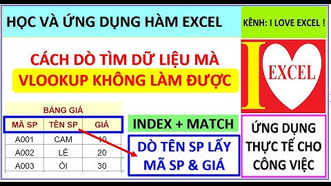 CÁCH DÒ TÌM DỮ LIỆU MÀ VLOOKUP KHÔNG LÀM ĐƯỢC - INDEX & MATCH - ILOVEEXCEL!