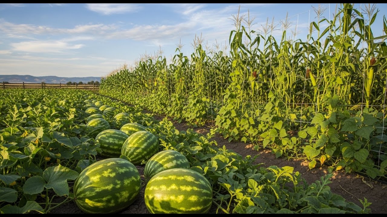 Video of planting crops with music and relaxation as a family with many crops