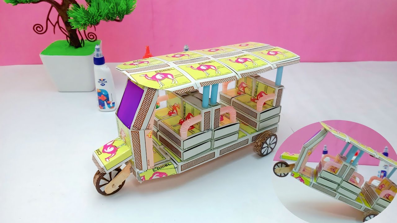 Diy matchbox toy rickshaw | tuk tuk rickshaw at home -matchbox auto rickshaw 