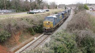 Trio Of CSX GEVOs Pull An Empty Grain Train Through Shelby & Ellenboro