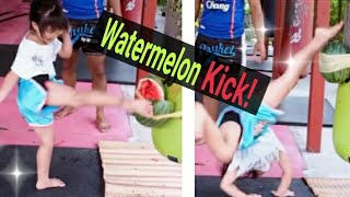 Watermelon split! หลังจากที่เตะไม่แตกタイキックでスイカ割りしてみた結果・・！