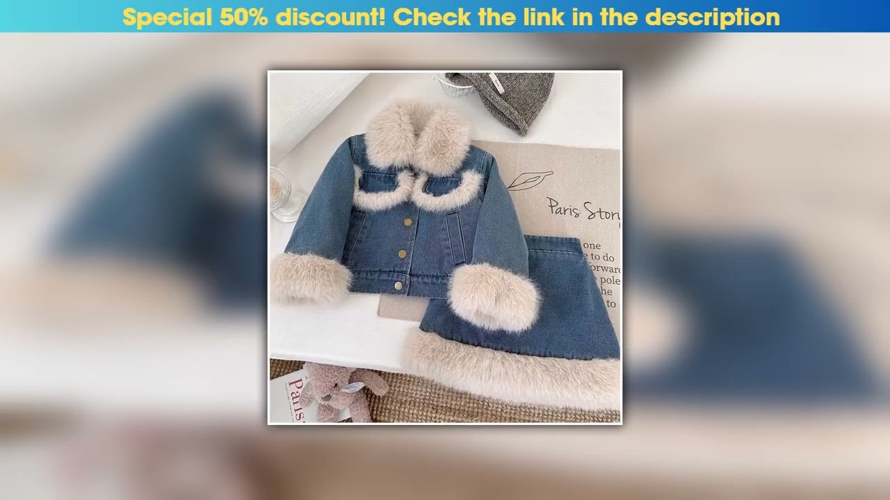 Hands-on Coat and Skirt Set Girls Autumn and Winter New Korean Fashion Denim Thick Warm Jacket Skir