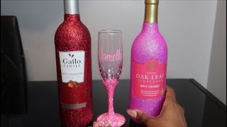 DIY GLITTER GLAM WINE BOTTLES- PLASTIC GLITTER VS POLYESTER GLITTER- HOW TO SEAL GLITTER ON BOTTLES