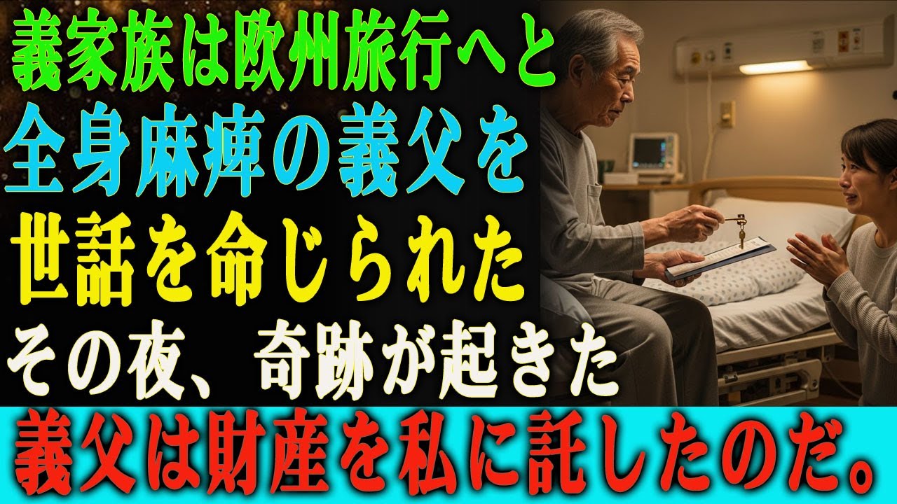 ヨーロッパ旅行に行った義家族。 全身麻痺の義父を世話しろと言われた私だったが… その夜、10年間植物状態だった義父が突然起き上がり、 私に全財産を譲ったのだ。