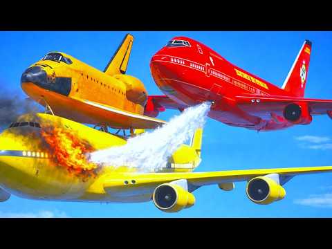 Plane Firefighter Extinguishes Burning Aeroplane With Shuttle In The Sky | GTA 5