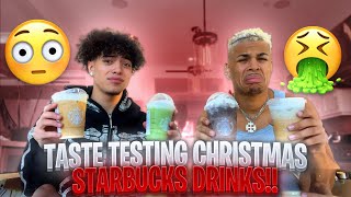 TASTE TESTING CHRISTMAS STARBUCKS DRINKS!! w/ prettyboiballo