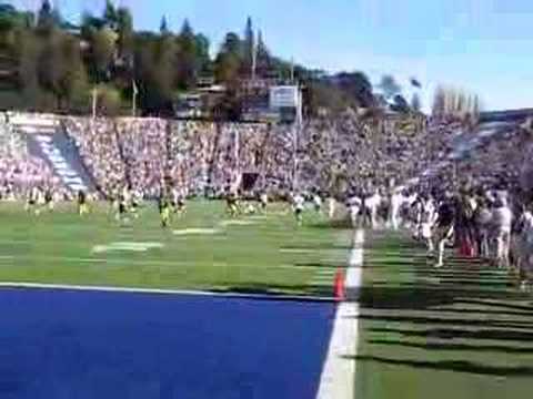 This short video shows Desmond Bishop, linebacker for Cal, making the game winning interception in overtime against Washington on Oct. 21, 2006 in Berkeley, CA. You can also hear the crowd reaction.