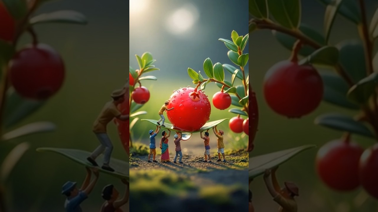 Miniature Cranberry fruit Juice | Tiny Punjabi Women Make Giant Fruit Juice |Hyper-Realistic Art