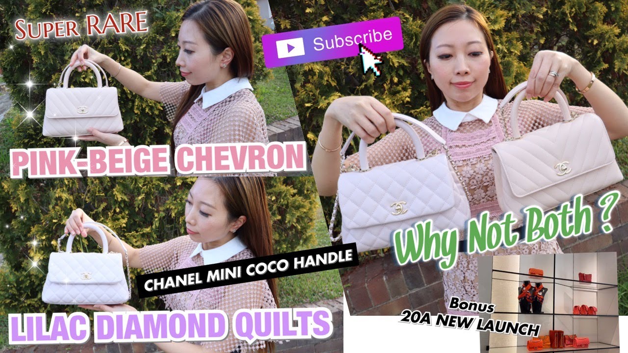 💜💗 CHANEL 20A Lilac Diamond Quilts VS Pink Beige Chevron MINI