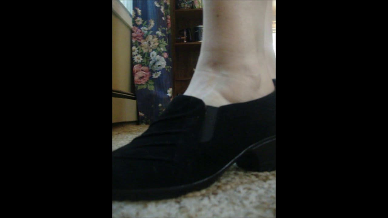 Walking slowly, bare legs, wiggle toes, change shoes, rub feet on