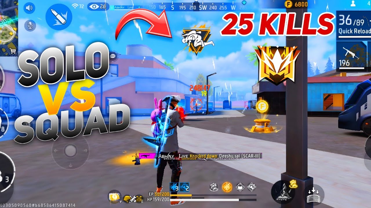 Free Fire Solo Vs Squad Gameplay 25 Kills Full Rush Gameplay # ...