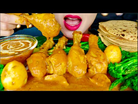 ASMR LEMON PEPPER BUTTER CHICKEN, ROTI, CRUNCHY VEGGIES, CHILLI, GREEN TEA EATING MUKBANG 咀嚼音 | 먹방