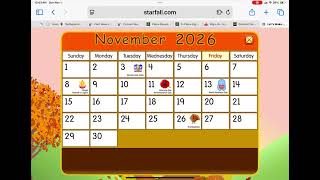 Starfall Calendar November 2026 