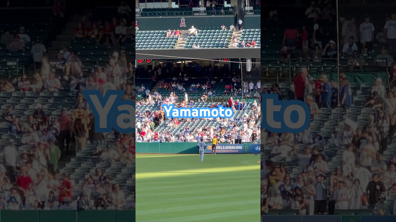 Yoshinobu Yamamoto is warming up against Angel 