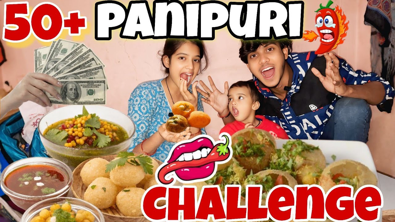  50+ spicy Panipuri challenge 🌶😋!! Pani puri Eating challenge!! Love marriage couple 🥰!! Cute couple