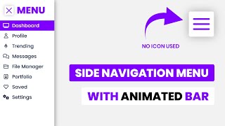 Sidebar Navigation Menu With Animated Toggle Bar Using HTML And CSS | CSS Side Navbar Menu
