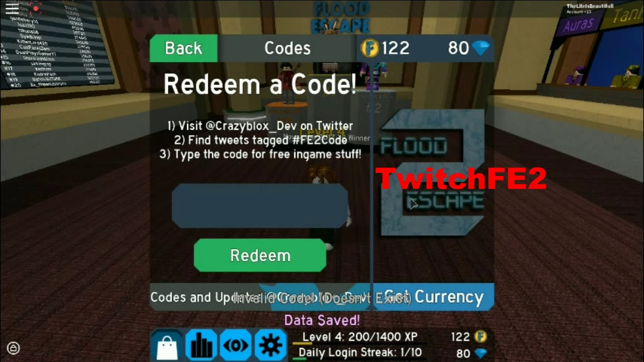 roblox twitter codes flood escape 2