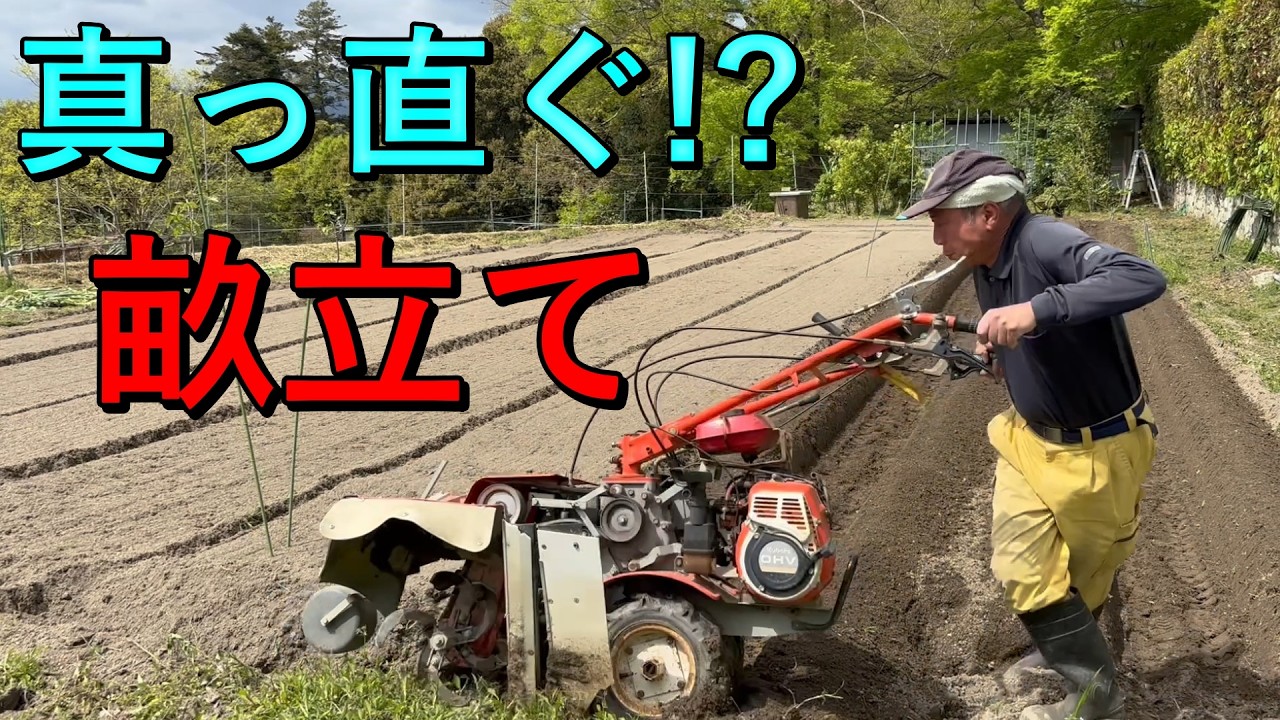 農家生まれのオヤジが畝立て機で、「真っ直ぐ!?」畝立てしていく - YouTube
