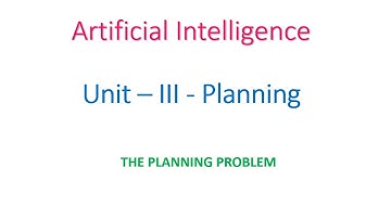 Planning Problem in Artificial Intelligence, Unit - III, Planning