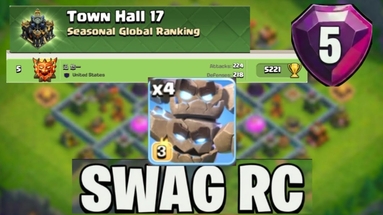Th17 Rank 5 Reset Swag RC With Fireball Meteor Golem Strategy (Clash Of Clans)