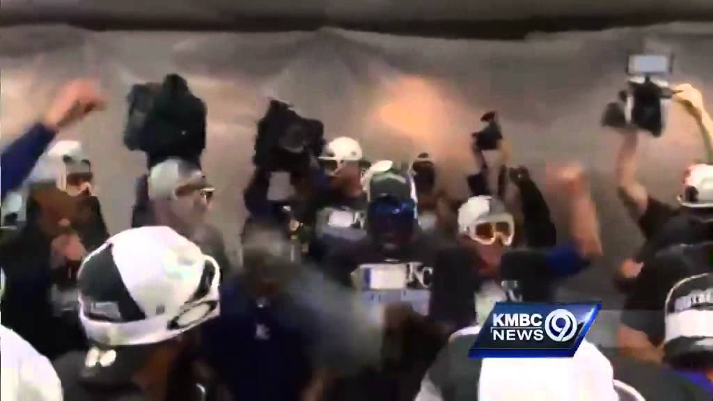 Kansas City Royals pop champagne to celebrate playoff berth