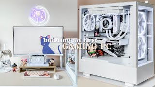 building my first gaming pc || aesthetic white build, rtx 3060 ti, kraken z53, diy white monitor