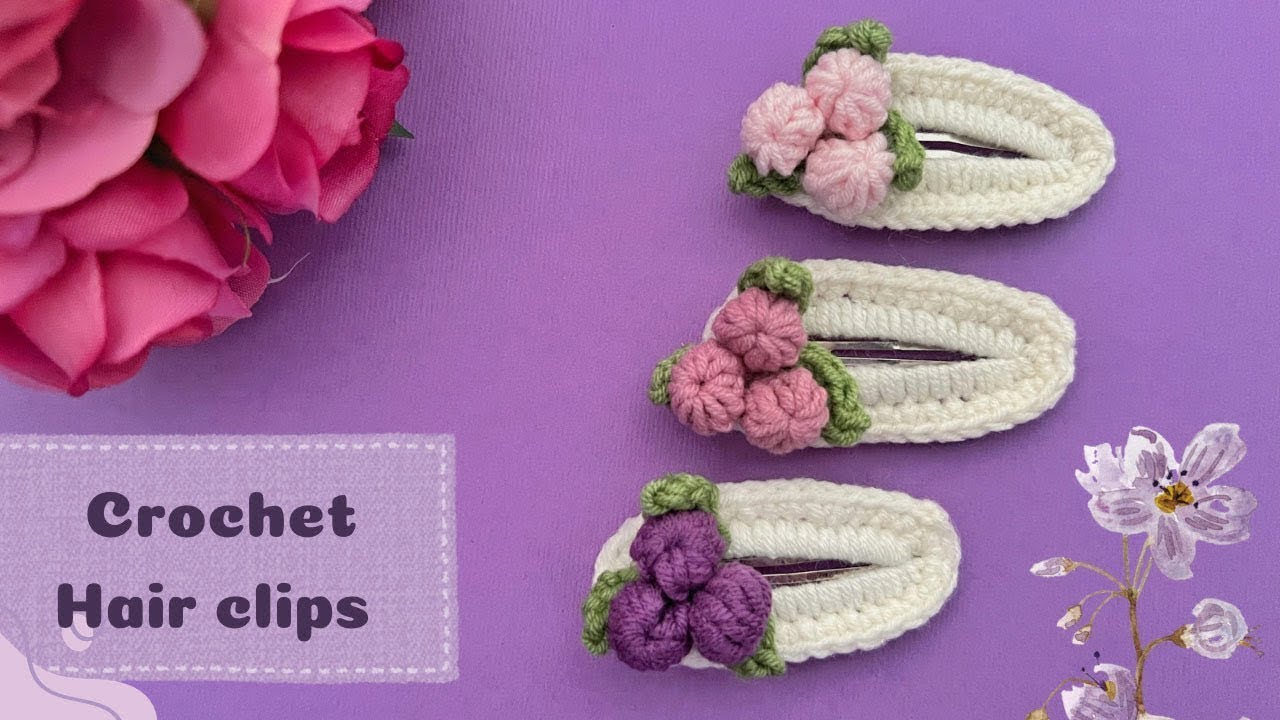 easy and Quick crochet hair clips| grampos de cabelo de crochê| crochet flower