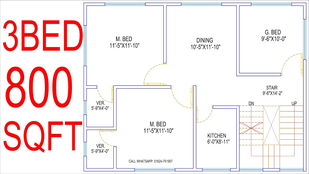 House Plan Design | Ep 58 | 800 Square Feet 3 Bedrooms House Plan | Layout  Plan - Youtube