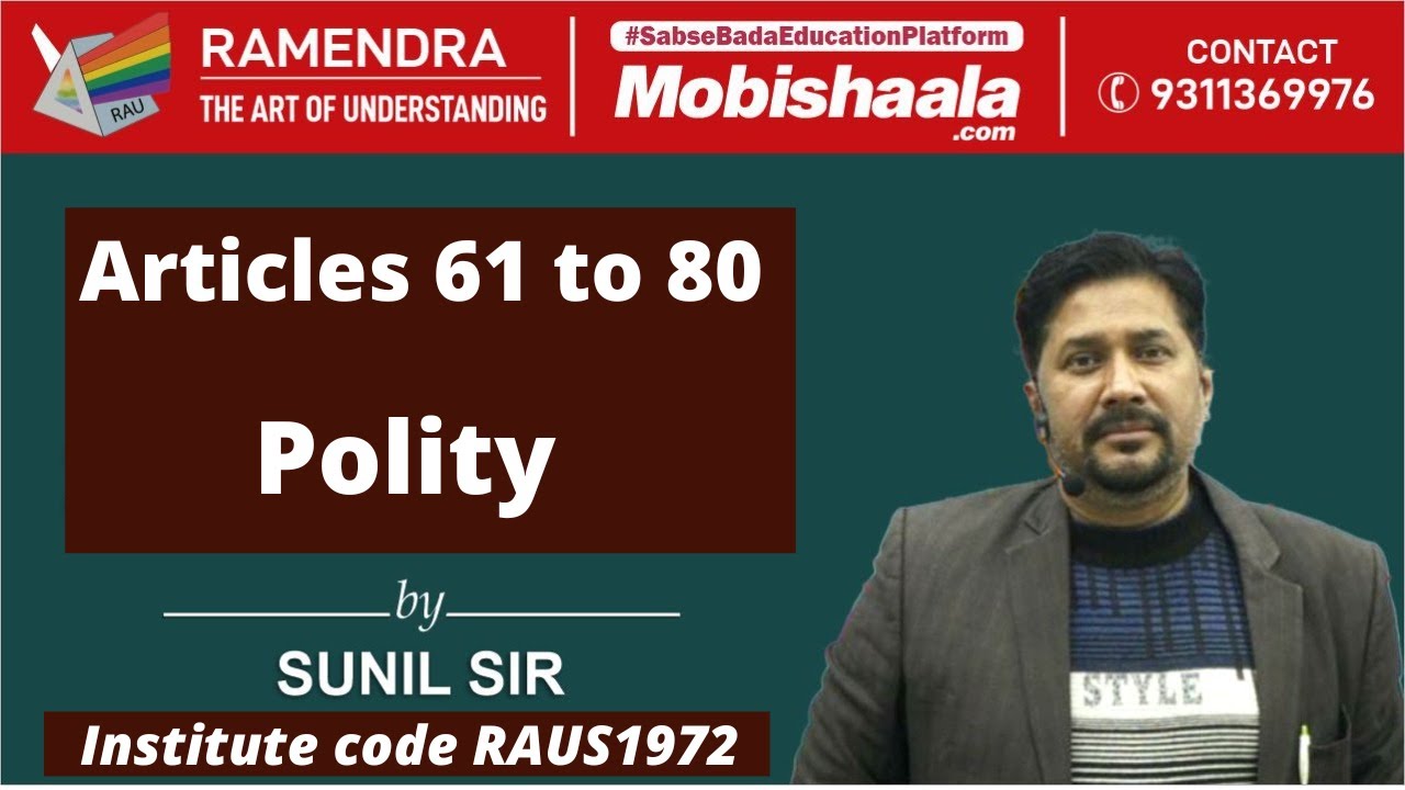 Polity by Sunil sir | Article 60 to 80 - YouTube