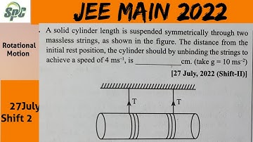 A solid cylinder length is suspended symmetrically through two mass less strings,  as shown in the f