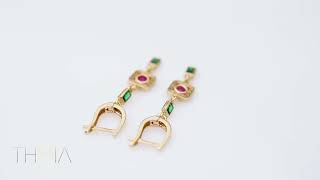 Ruby Emerald CZ Square 925 Silver Dangle Latch Back Earrings